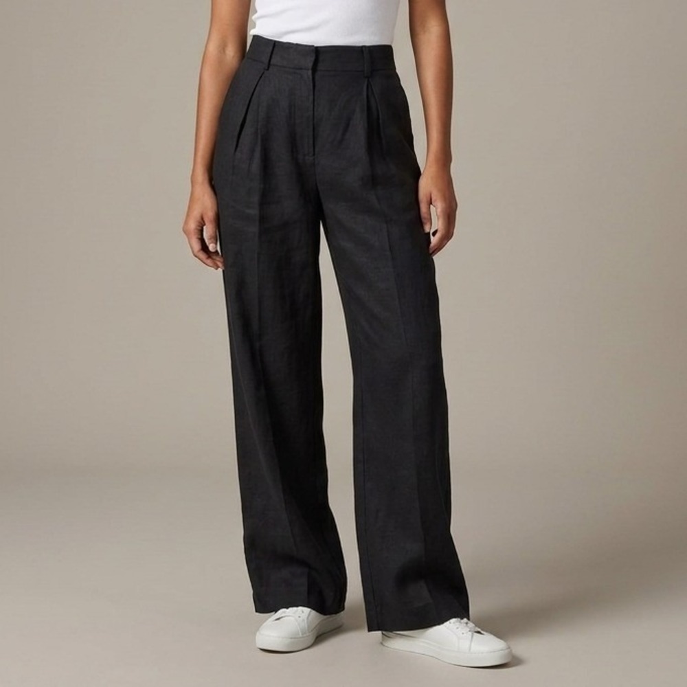 POSSE Black Sz S Linen Wide Leg Pleated Womens Pants Comfy Everyday Basic Soft